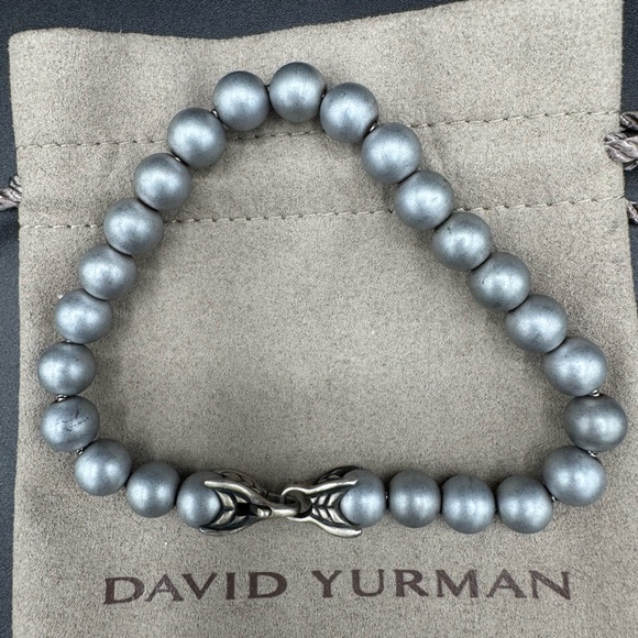 DAVID YURMAN Unisex Sterling Silver 8mm Hematite Matte Bead Bracelet 8.5” - Picture 2 of 7